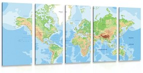 Κλασικός παγκόσμιος χάρτης εικόνας 5 μερών - 200x100