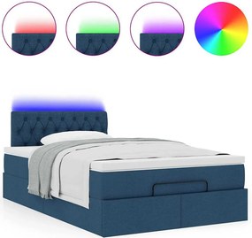 vidaXL Οθωμανικό κρεβάτι με στρώμα &amp; LEDs Μπλε 120x200 cm Ύφασμα