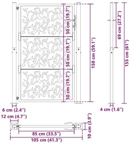 Πύλη κήπου Μαύρη 105x155 cm Σχεδιασμός ατσαλένιου φύλλου - Μαύρο