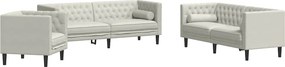 vidaXL Σετ Καναπέδων Chesterfield 3 Τεμαχίων με Βάσεις, Κρεμ Βελούδινο
