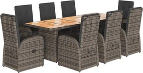 vidaXL Σετ Τραπεζαρίας Κήπου 9 τεμ. Γκρι Συνθ. Ρατάν με Μαξιλάρια