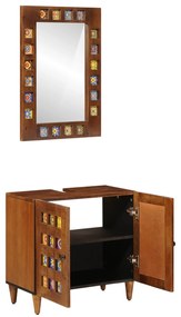 vidaXL Σετ Επίπλων Μπάνιου Επιτοίχιο 2 pcs Καρυδιά Στερεό ξύλο μάνγκο