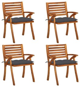 Καρέκλες Κήπου 4 τεμ. από Μασίφ Ξύλο Ακακίας με Μαξιλάρια - Ανθρακί