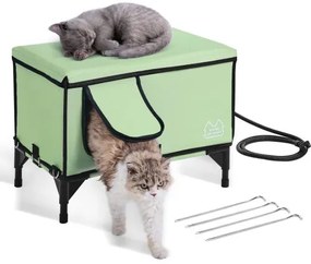 VEVOR Elevated Heated Cat House Cuboid Kitty Shelter with Heated Pad Green (M)