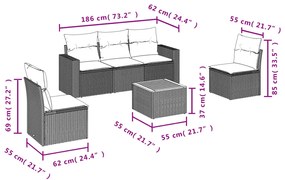 vidaXL Σαλόνι Κήπου 6 Τεμαχίων από Γκρι Συνθετικό Ρατάν με Μαξιλάρια