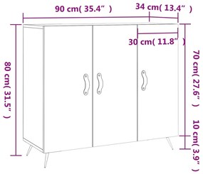 Μπουφές Λευκός 90 x 34 x 80 εκ. από Επεξεργασμένο Ξύλο - Λευκό