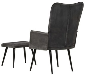 vidaXL Πολυθρόνα Vintage Μαύρη από Καραβόπανο με Υποπόδιο