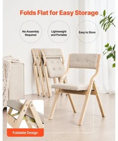 VEVOR Wooden Folding Chairs with Padded Cushion and Wooden Frame Beige Set of 4