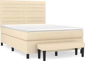 vidaXL Κρεβάτι Boxspring με Στρώμα Κρεμ 140x200 εκ. Υφασμάτινο