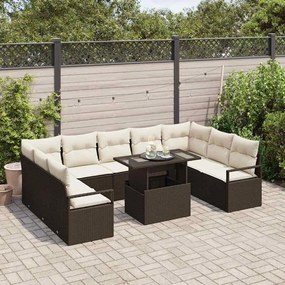 vidaXL Σετ Καναπέ Κήπου με αποθήκευση 10 pcs Καφέ Πολυ ράταν