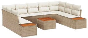 vidaXL Σετ Καναπέ Κήπου με μαξιλάρι 10 pcs Μπεζ Πολυ ράταν