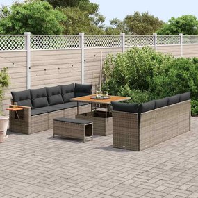vidaXL Σετ Καναπέ Κήπου με μαξιλάρι 11 pcs Γκρι Πολυ ράταν