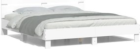 vidaXL Πλαίσιο Κρεβατιού με Κεφαλάρι/LED Λευκό 200 x 200 εκ.