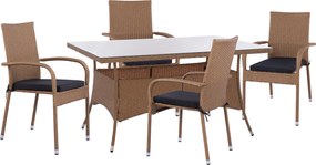 ΣΕΤ ΤΡΑΠΕΖΑΡΙΑΣ 5ΤΜΧ ΤΡΑΠ. 150Χ90 &amp; ΠΟΛΥΘΡΟΝΕΣ WICKER RATTAN ΜΠΕΖ ΚΑΦΕ HM11713.02