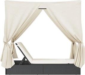 vidaXL Ξαπλώστρα Διπλή Μαύρη από Συνθετικό Ρατάν με Οροφή / Κουρτίνες