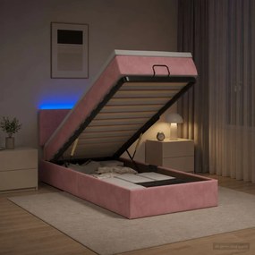 vidaXL Κρεβάτι Ottoman με Στρώμα και LED Ροζ 100 x 200 cm Βελούδο