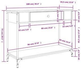 Τραπέζι Κονσόλα Καπνιστή Δρυς 100x34,5x75 εκ. Επεξεργ. Ξύλο - Καφέ