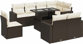 vidaXL Σαλόνι Κήπου Σετ 9 τεμ. Καφέ από Συνθ. Ρατάν με Μαξιλάρια