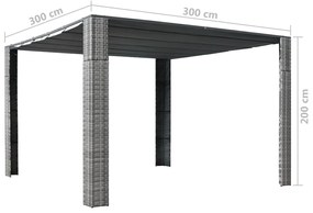 vidaXL Κιόσκι με Οροφή Γκρι/Ανθρακί 300x300x220 εκ. Συνθετικό Ρατάν