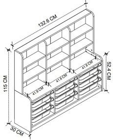 Βιβλιοθήκη Obia Megapap με 9 συρτάρια χρώμα λευκό 132,6x30x115εκ. - GP041-0112,1