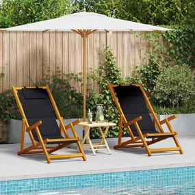 vidaXL Καρέκλα Παραλίας με μαξιλάρι 2 pcs Καφέ 61.5 x 123 x 82cm