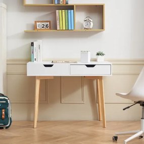 VEVOR Small Desk with Drawer Kids Desk for Bedroom Wooden Study Table White+Wood