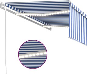 vidaXL Τέντα Αυτόματη με Σκίαστρο/LED/Αισθ. Ανέμου Μπλε/Λευκό 4x3 μ.