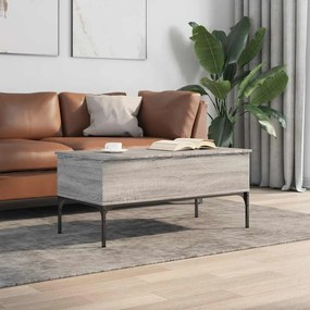 vidaXL Τραπεζάκι Σαλονιού Γκρι Sonoma 100x50x45 εκ Επεξ Ξύλο + Μέταλλο