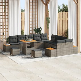 vidaXL Σετ Καναπέ Κήπου με μαξιλάρι 13 pcs Γκρι Πολυ ράταν