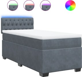 vidaXL Κρεβάτι Boxspring με Στρώμα Σκούρο Γκρι Single Βελούδινο