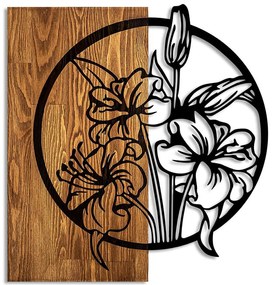 Διακοσμητικό Τοίχου Flowers 899SKL2633 53x57cm Walnut-Black Wallity Μέταλλο,Ξύλο