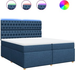 vidaXL Κρεβάτι Boxspring με Στρώμα Μπλε 200x200 εκ. Υφασμάτινο