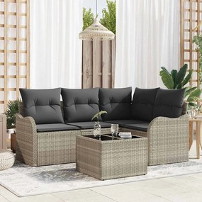 vidaXL Σετ Καναπέ Κήπου με μαξιλάρι 5 pcs Ανοιχτό γκρι Πολυ ράταν
