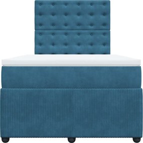 vidaXL Κρεβάτι Boxspring με Στρώμα Μπλε 120x190 εκ. Βελούδινο