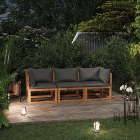 Καναπές Κήπου Τριθέσιος από Μασίφ Ξύλο Ακακίας με Μαξιλάρια - Γκρι