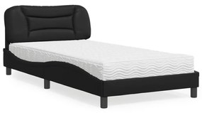 Κρεβάτι με Στρώμα Μαύρο 100x200 εκ. από Συνθετικό Δέρμα