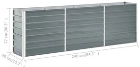 vidaXL Ζαρντινιέρα Υπερυψωμένη Γκρι 240x40x77 εκ. Γαλβανισμ. Χάλυβας