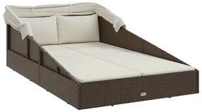 vidaXL Ξαπλώστρα με Πτυσσόμενη Οροφή Καφέ 200x114x128 εκ. Συνθ. Ρατάν